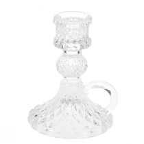 Article Bougeoir avec poignée pour bougies bâtons verre 10,5cm transparent 4pcs