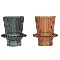 Article Bougeoir bougeoir en verre gris marron H6,5cm 2pcs