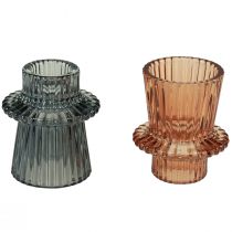 Article Bougeoir bougeoir en verre gris marron H6,5cm 2pcs