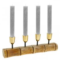 Article Bougeoir en métal, bois de manguier, aspect bambou L29,5cm Ø2,2cm