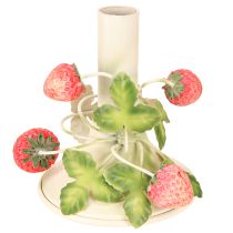 Article Bougeoir métal décor fraise crème d&#39;été H13cm