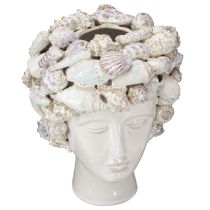 Article Vase Tête en Céramique avec Coquillages – Buste Décoratif Méditerranéen pour Plantes &amp; Fleurs 25cm