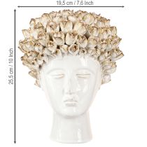 Article Vase Tête Vase Céramique avec Roses Blanc Marron Ø19cm H2.5cm