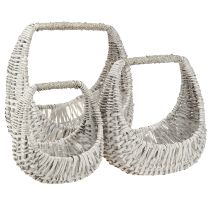Article Panier avec anse, panier en osier, gris délavé, H43/34/27cm, lot de 3