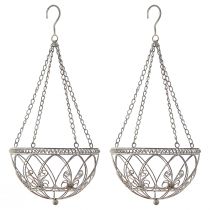 Article Panier à fleurs suspendu en métal aspect antique Ø25cm H56cm