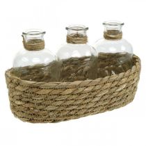 Article Corbeille décorative avec 3 bouteilles décoration de table jonc de mer naturel 22×11.5×14cm