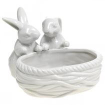 Article Lapins avec nid, décoration de table, nid de Pâques, décoration en porcelaine, bol décoratif blanc L15cm H11cm