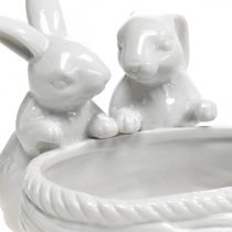 Article Lapins avec nid, décoration de table, nid de Pâques, décoration en porcelaine, bol décoratif blanc L15cm H11cm