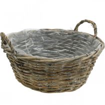 Corbeille à anses, jardinière, coque en osier naturel, blanc lavé H15cm Ø35cm