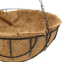 Coupe pour plantes à suspendre, panier suspendu fibres de coco, métal naturel, noir H16,5cm Ø35cm