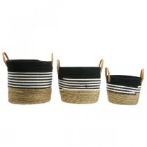 Article Ensemble de 3 paniers de rangement avec poignées, panier à plantes et boîte de rangement, noir et blanc, finition naturelle, empilables, Ø 32/28/23 cm, H 30/25/19 cm