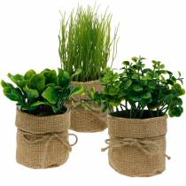 Article Herbes en pots Herbes de cuisine artificielles Ciboulette, basilic et laitue 3pcs