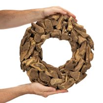 Article Couronne décorative ronde en bois naturel, 35 cm