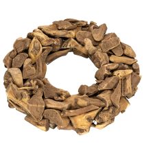Article Couronne décorative ronde en bois naturel, 35 cm
