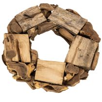 Article Couronne décorative ronde en bois naturel, 35 cm