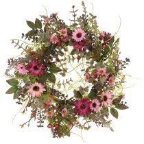 Couronne de fleurs avec marguerites et baies vieux rose Ø30cm