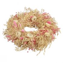 Article Couronne décorative couronne d&#39;avoine couronne naturelle fleurs de paille rose Ø29cm