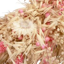 Article Couronne décorative, couronne d'avoine, couronne naturelle, fleurs de paille, rose, Ø29cm