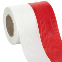 Article Rubans de couronne moirés blanc-rouge 100 mm