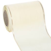Article Ruban crème pour couronne, bord doré, en satin fin, 125 mm de large, 25 m de long - Imperméable, idéal pour l'impression numérique et respectueux de l'environnement