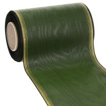 Article Ruban moiré pour couronne, 150 mm, vert foncé bordé de perles dorées, tissage taffetas, rouleau de 25 m pour la décoration et le design