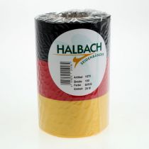 Article Rubans moirés pour couronnes, 150 mm, noir-rouge-or, effet moiré français, rouleau de 25 m, pour décoration et cérémonies funéraires.