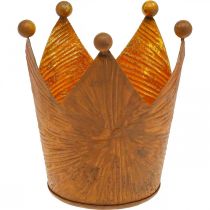 Article Photophore couronne rouille aspect doré décoration métal H11cm