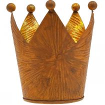 Article Photophore couronne rouille aspect doré décoration métal H10cm