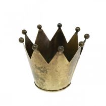 Bougeoir couronne métal aspect antique laiton Ø10cm H8cm