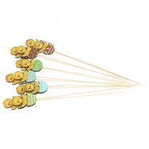 Article Décoration de Pâques poussin dans un œuf figurine décorative en bois sur bâton Pâques 7cm 12 pcs