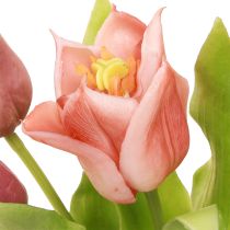 Article Couronne de fleurs artificielles Tulipes Violet Rose 7 pièces en bouquet 34 cm