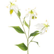 Article Fleur artificielle Gloriosa, blanche et jaune, élégante branche fleurie décorative, 80 cm, lot de 3