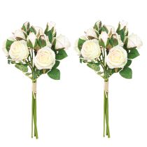 Article Bouquet de roses artificielles, fleurs artificielles, crème, 36 cm, 12 pièces