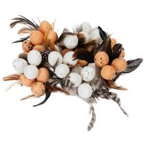 Article Œufs de caille artificiels, plumes décoratives sur bâtonnet, 36 cm, lot de 12