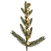 Article Branche de sapin artificielle avec mini boules de Noël dorées, 46 cm, 2 pièces