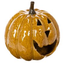 Article Citrouille en céramique avec visage, décoration LED, Halloween, 19 cm
