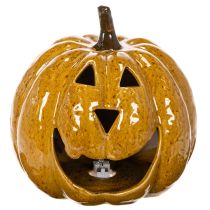 Article Citrouille en céramique avec visage, décoration LED, Halloween, 19 cm