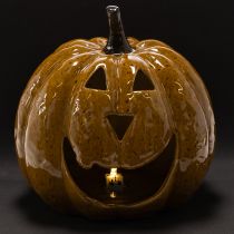 Article Citrouille en céramique avec visage, décoration LED, Halloween, 19 cm