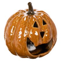 Article Citrouille en céramique décorative d'Halloween avec LED, 15 cm