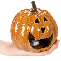 Article Citrouille en céramique décorative d'Halloween avec LED, 15 cm