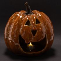 Article Citrouille en céramique décorative d'Halloween avec LED, 15 cm