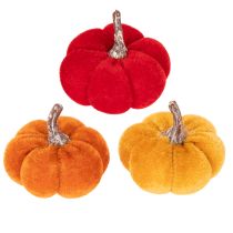 Article Ensemble décoratif de citrouilles en velours tricolore, mini-citrouilles de 5 cm, 12 pièces