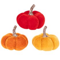 Article Ensemble décoratif de citrouilles en velours tricolore, mini-citrouilles de 5 cm, 12 pièces