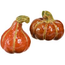 Article Citrouilles décoratives d&#39;automne en céramique marron orange 10/13 cm 2 pièces