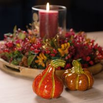Article Citrouilles décoratives d&#39;automne en céramique marron orange 10/13 cm 2 pièces
