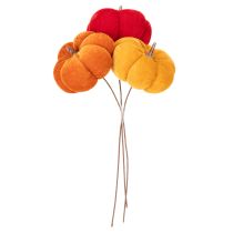 Article Citrouille décorative sur fil de fer, décoration d'automne, velours, ensemble tricolore, 8 cm, 9 pièces