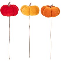 Article Citrouille décorative sur fil de fer, décoration d'automne, velours, ensemble tricolore, 8 cm, 9 pièces