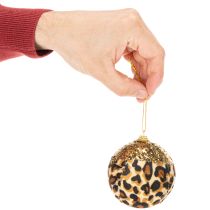 Article Boule de Noël à motif léopard avec paillettes dorées, 7 cm, lot de 3