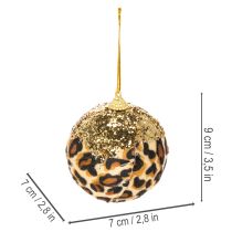 Article Boule de Noël à motif léopard avec paillettes dorées, 7 cm, lot de 3