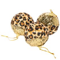 Article Boule de Noël à motif léopard avec paillettes dorées, 7 cm, lot de 3